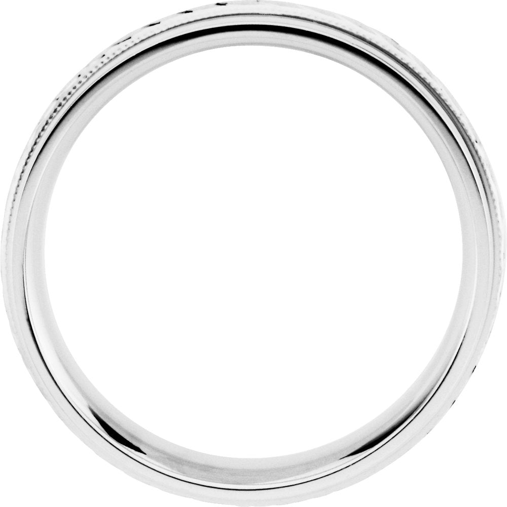 14K White Gold 6 mm Milgrain Design-Engraved Comfort-Fit Half Round Band Size 13.5