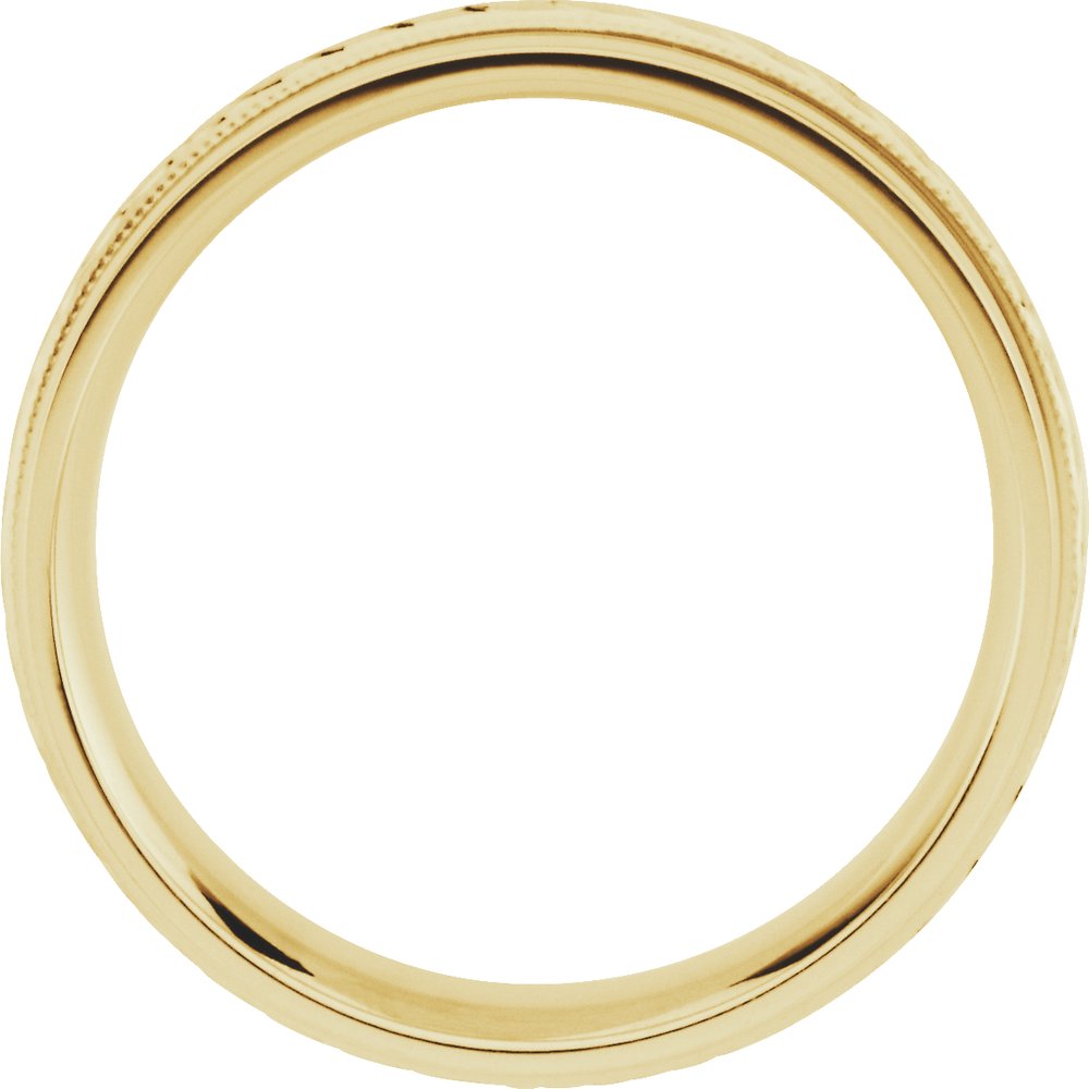 14K Yellow Gold 6 mm Milgrain Design-Engraved Comfort-Fit Half Round Band Size 10.5