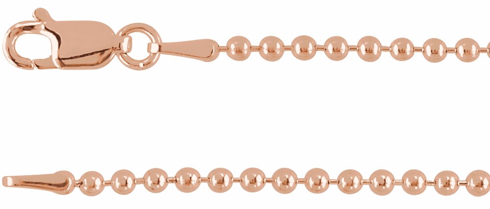 14K Rose Gold 2 mm Hollow Bead 20" Chain