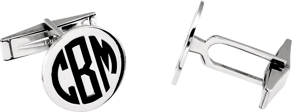 14K White Gold Engravable Monogram Cuff Links