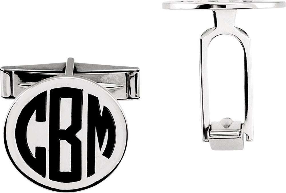 14K White Gold Engravable Monogram Cuff Links