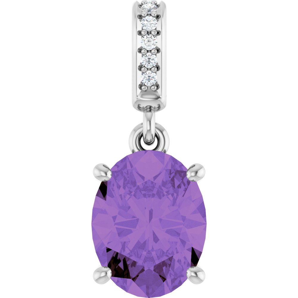 14K White Gold Natural Amethyst & .03 CTW Natural Diamond Charm/Pendant