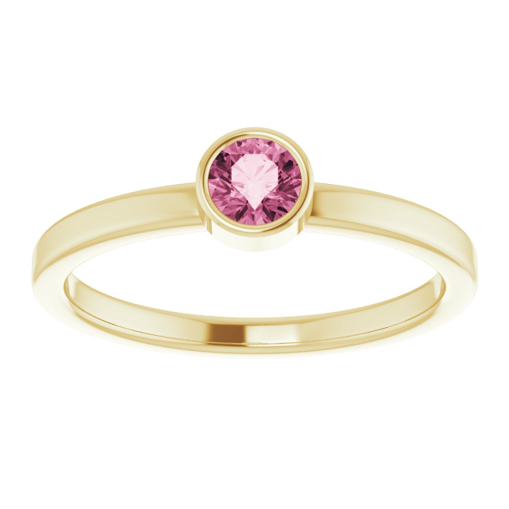 14K Yellow Gold 4 mm Natural Pink Tourmaline Ring