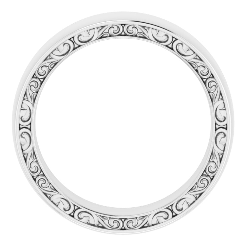 14K White Gold Sculptural Inlay 6 mm Half Round Band Size 10