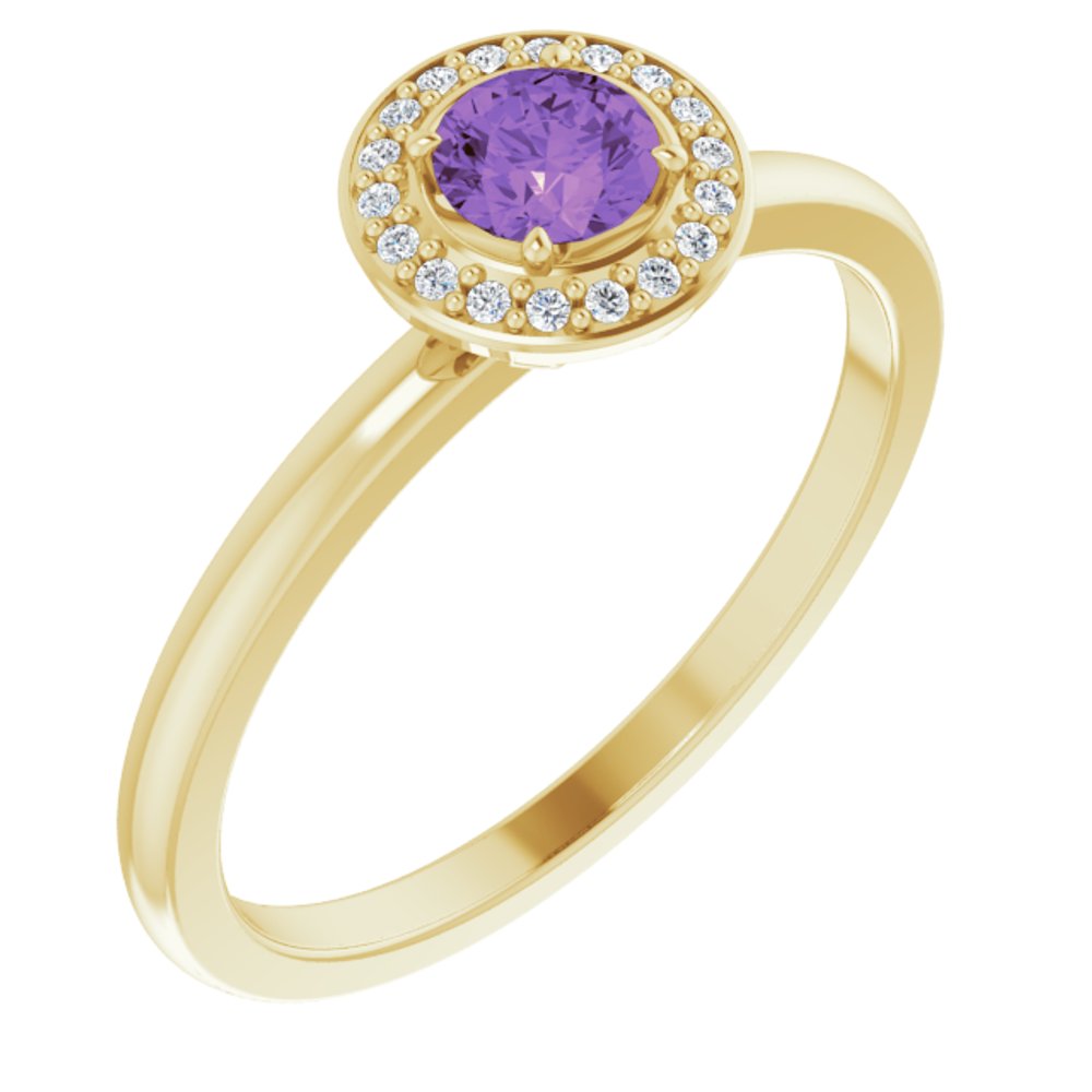 14K Yellow Gold Natural Amethyst & .05 CTW Natural Diamond Ring