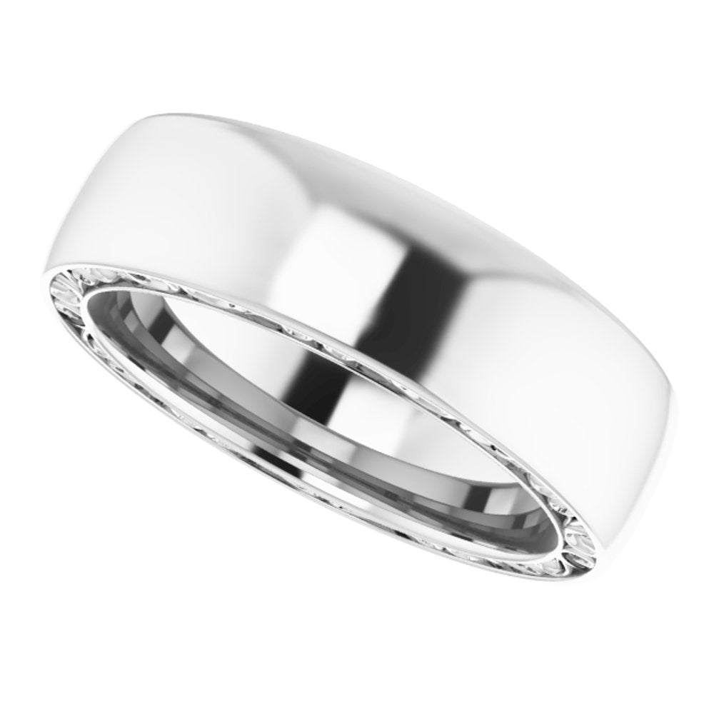 14K White Gold Sculptural Inlay 6 mm Half Round Band Size 10
