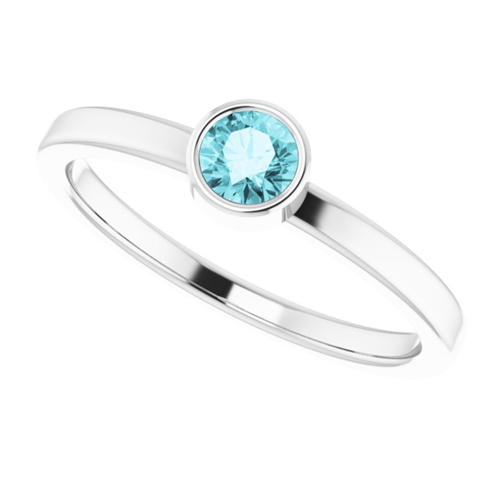 14K White Gold 4 mm Natural Blue Zircon Ring