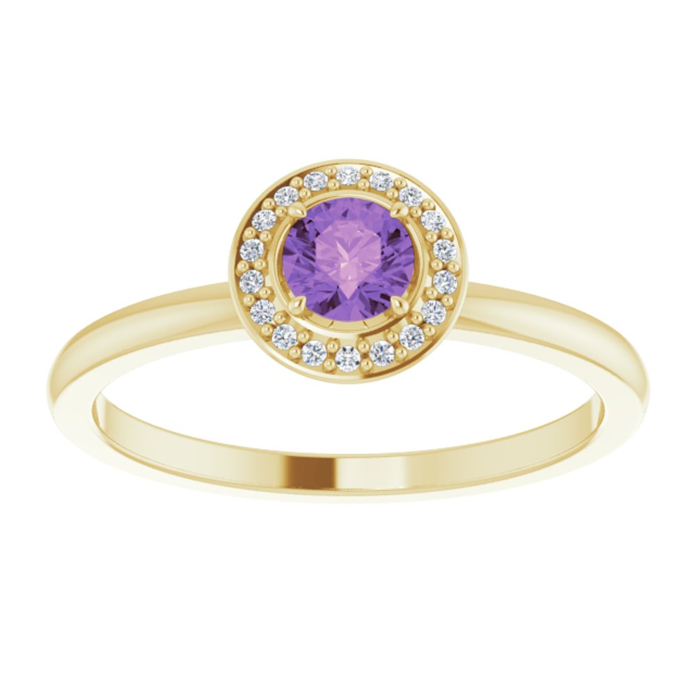 14K Yellow Gold Natural Amethyst & .05 CTW Natural Diamond Ring