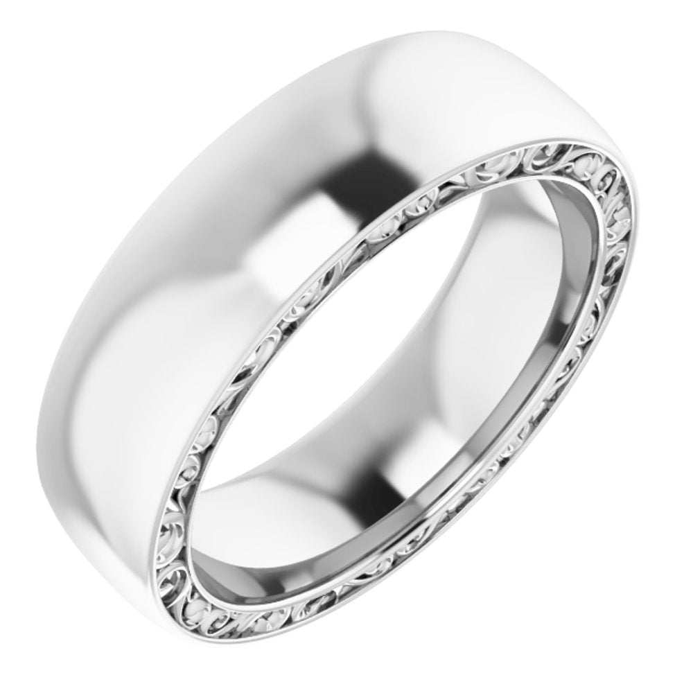 14K White Gold Sculptural Inlay 6 mm Half Round Band Size 10