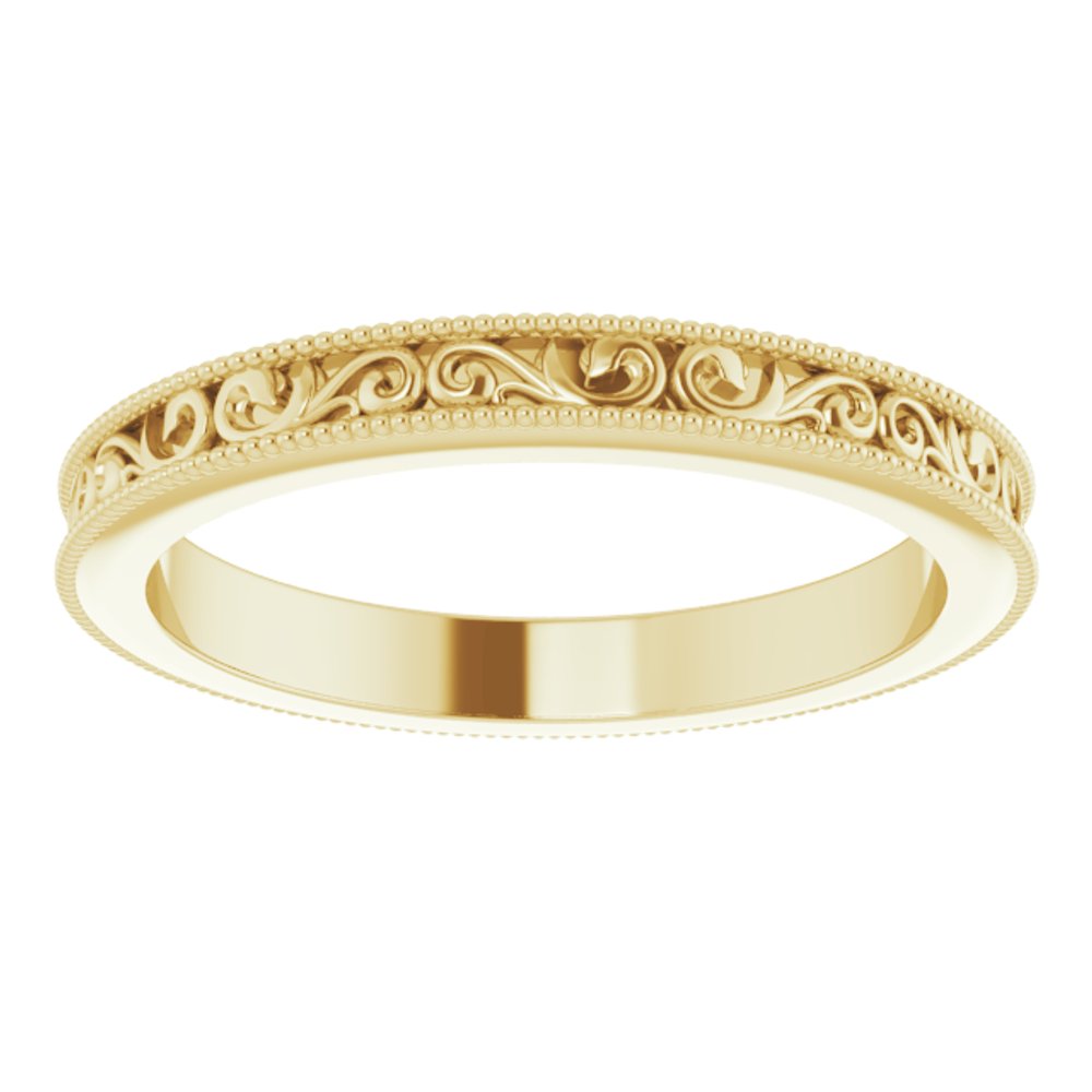 10K Yellow Gold 2.5 mm Milgrain Edge Sculptural Flat Band Size 9