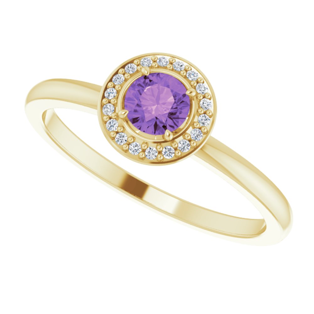 14K Yellow Gold Natural Amethyst & .05 CTW Natural Diamond Ring