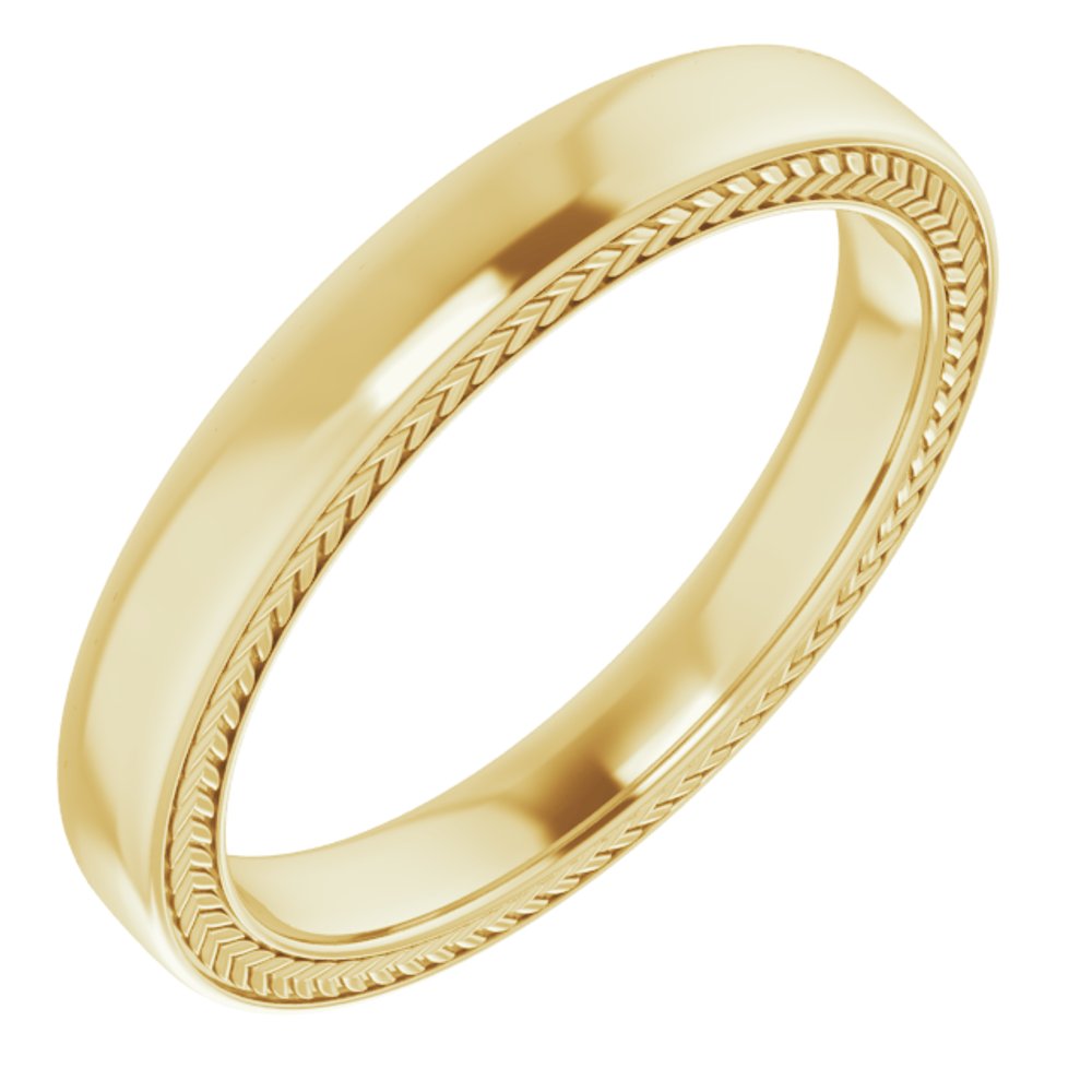 18K Yellow Gold Wheat Pattern Inlay 3 mm Comfort-Fit Half Round Band Size 9