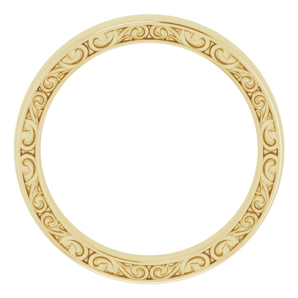 14K Yellow Gold Sculptural Inlay 4 mm Half Round Band Size 8