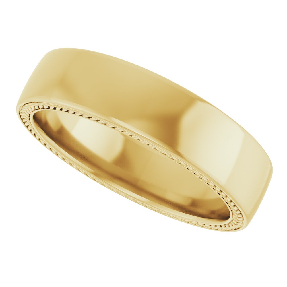 14K Yellow Gold Wheat Pattern Inlay 6 mm Comfort-Fit Half Round Band Size 10
