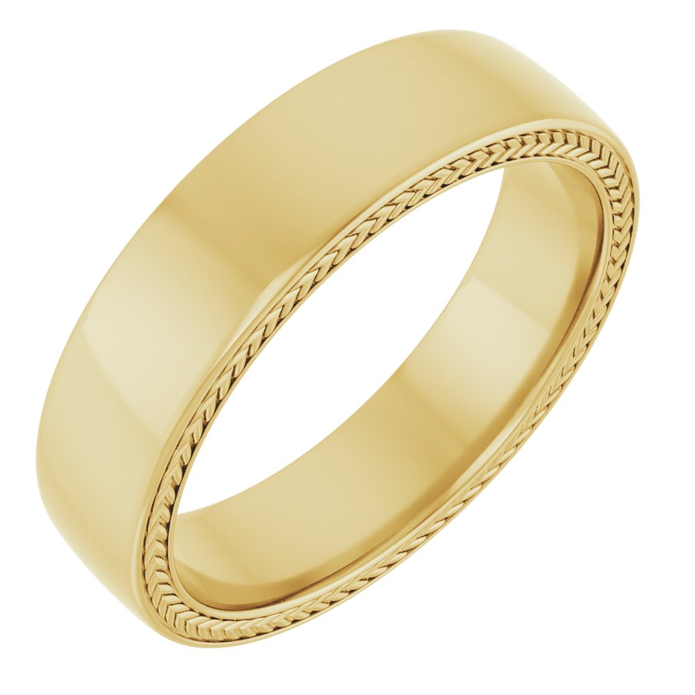 14K Yellow Gold Wheat Pattern Inlay 6 mm Comfort-Fit Half Round Band Size 10