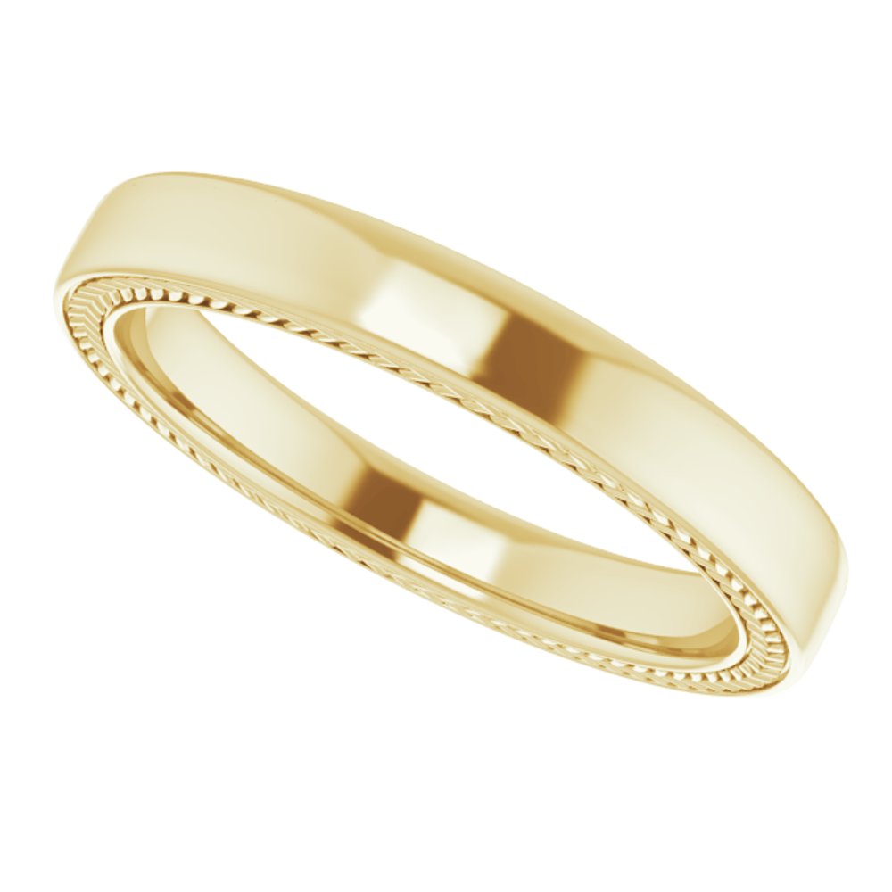18K Yellow Gold Wheat Pattern Inlay 3 mm Comfort-Fit Half Round Band Size 9