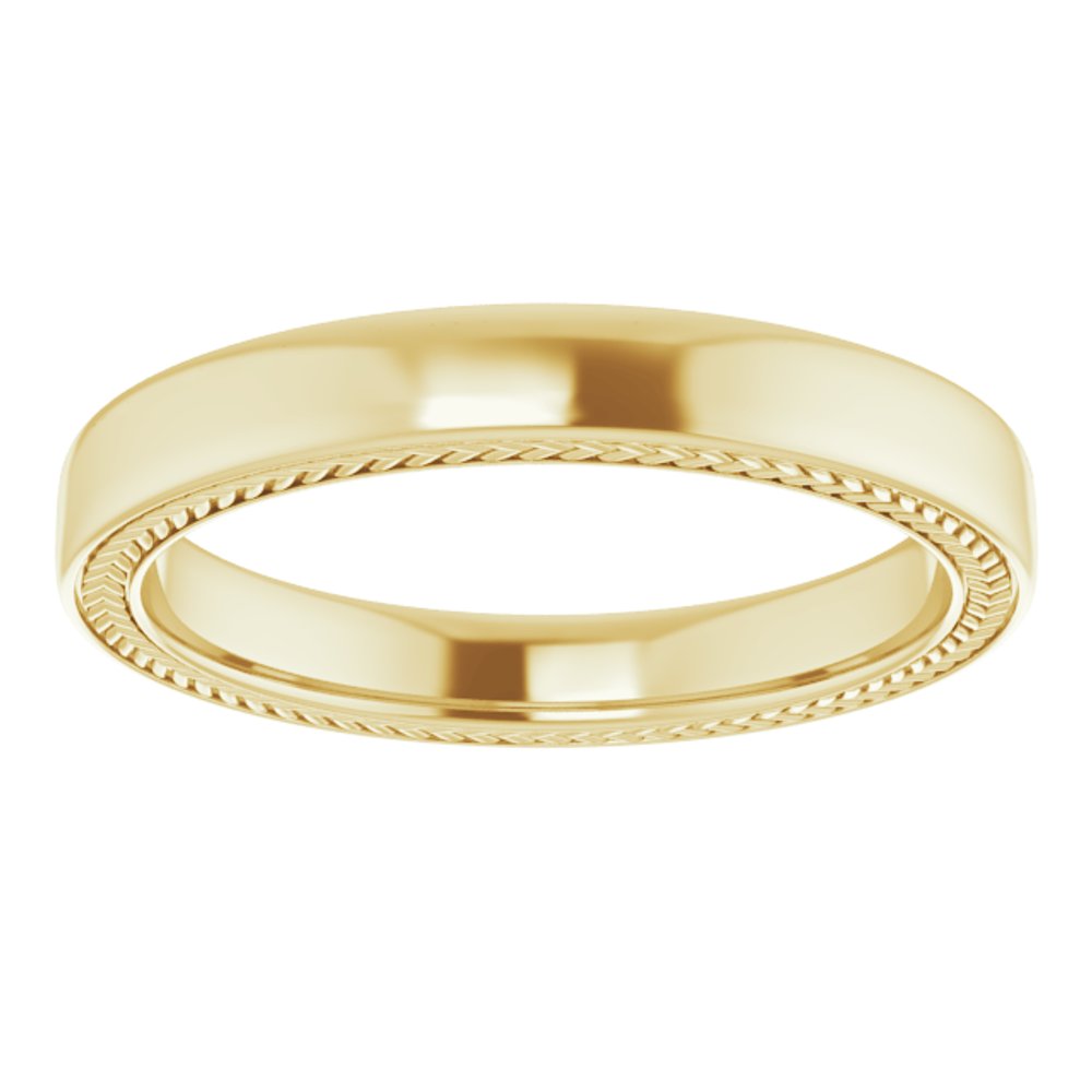 18K Yellow Gold Wheat Pattern Inlay 3 mm Comfort-Fit Half Round Band Size 9