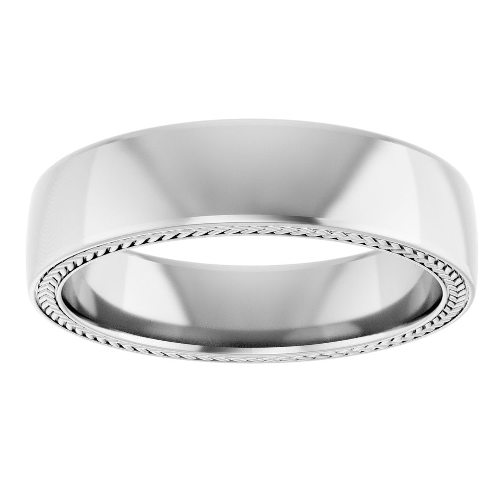14K White Gold Wheat Pattern Inlay 6 mm Comfort-Fit Half Round Band Size 10