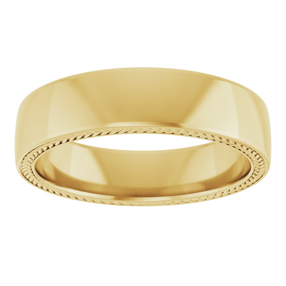 14K Yellow Gold Wheat Pattern Inlay 6 mm Comfort-Fit Half Round Band Size 10