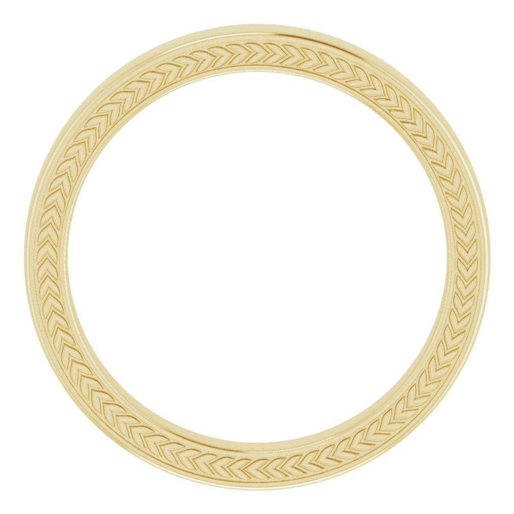 18K Yellow Gold Wheat Pattern Inlay 3 mm Comfort-Fit Half Round Band Size 9