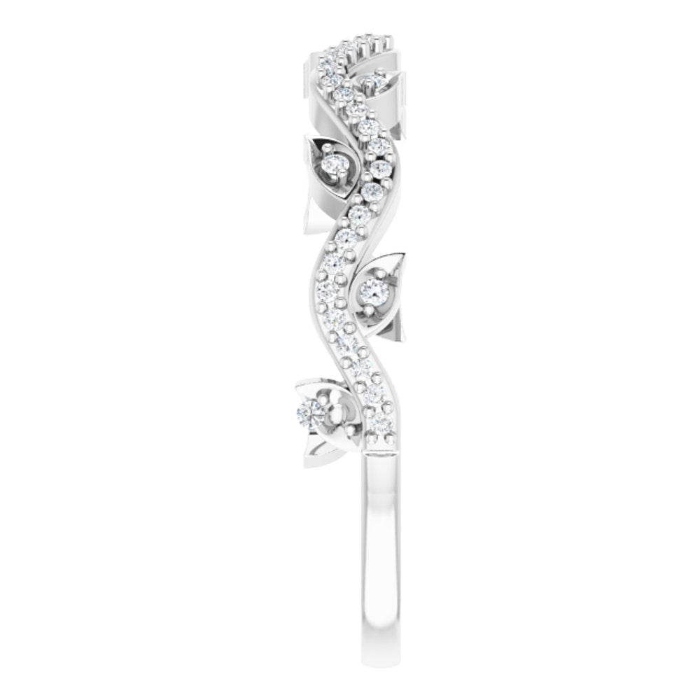 14K White Gold 1/8 CTW Natural Diamond Leaf Ring