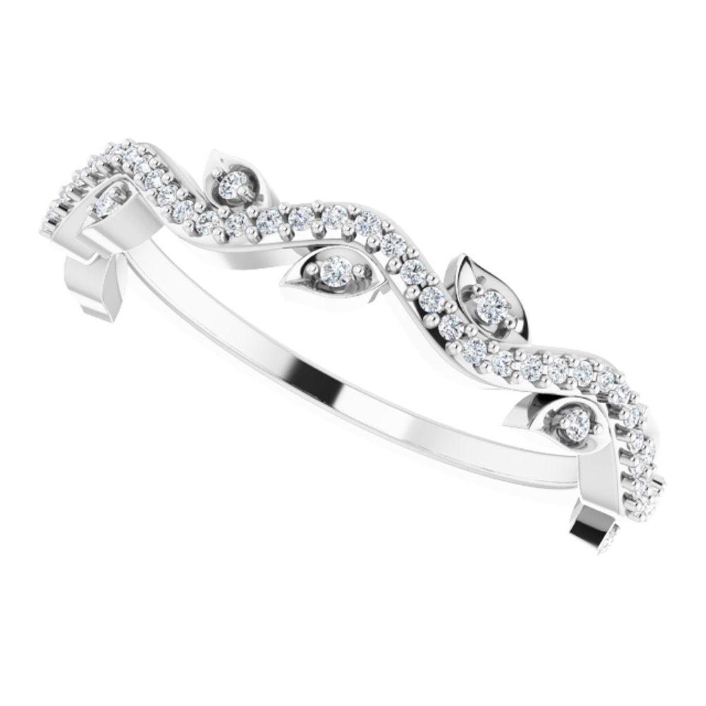 14K White Gold 1/8 CTW Natural Diamond Leaf Ring