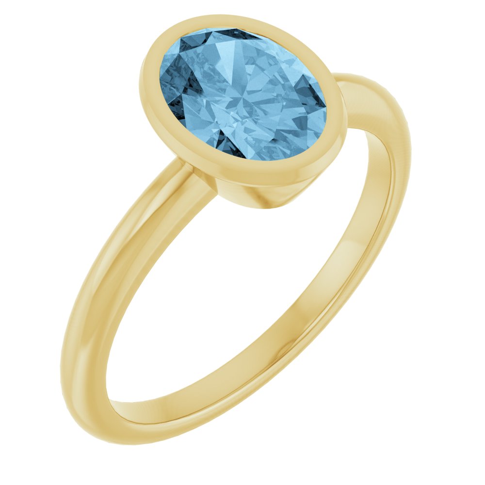 14K Yellow Gold 8x6 mm Natural Sky Blue Topaz Bezel-Set Ring