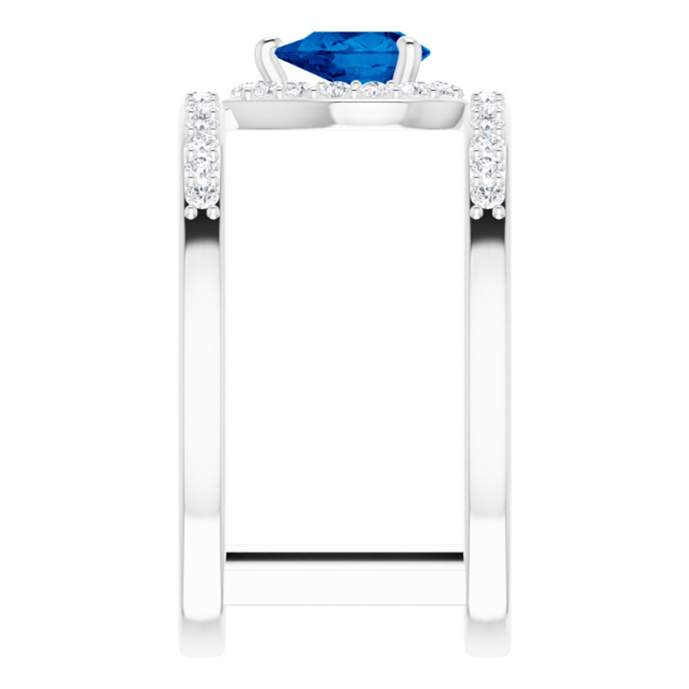 14K White Natural Blue Sapphire & 1/3 CTW Natural Diamond Ring