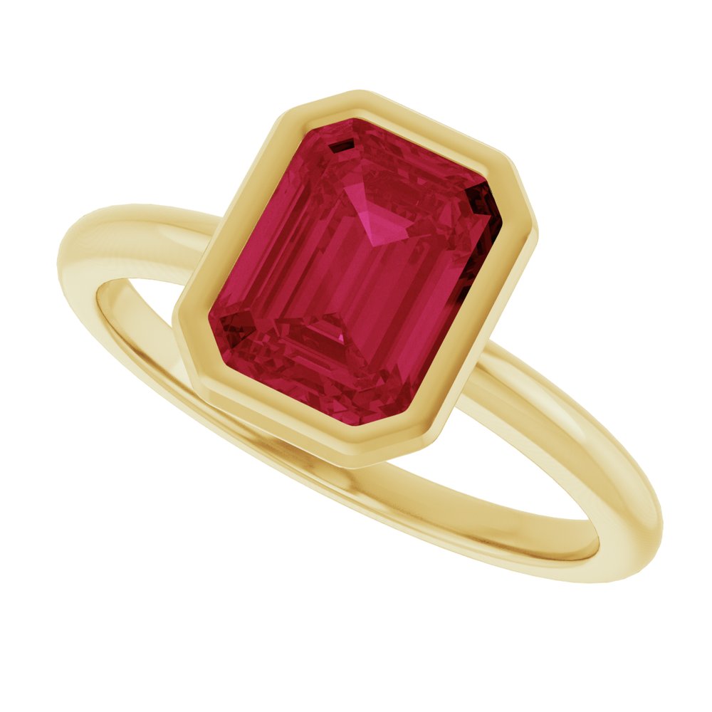 14K Yellow Gold 8x6 mm Lab-Grown Ruby Bezel-Set Ring