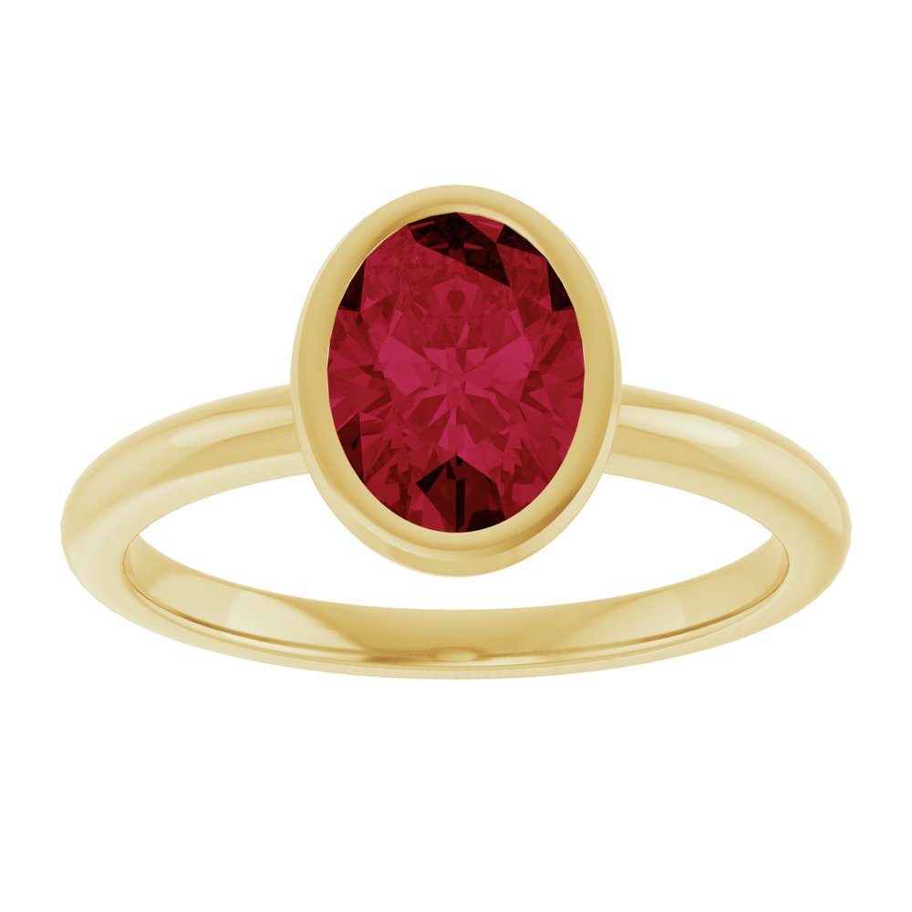 14K Yellow Gold 8x6 mm Lab-Grown Ruby Bezel-Set Ring