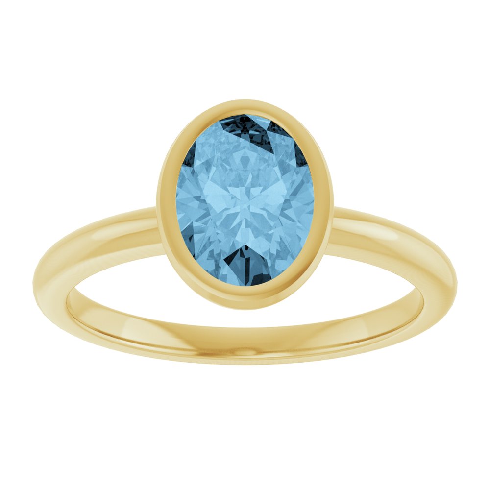 14K Yellow Gold 8x6 mm Natural Sky Blue Topaz Bezel-Set Ring