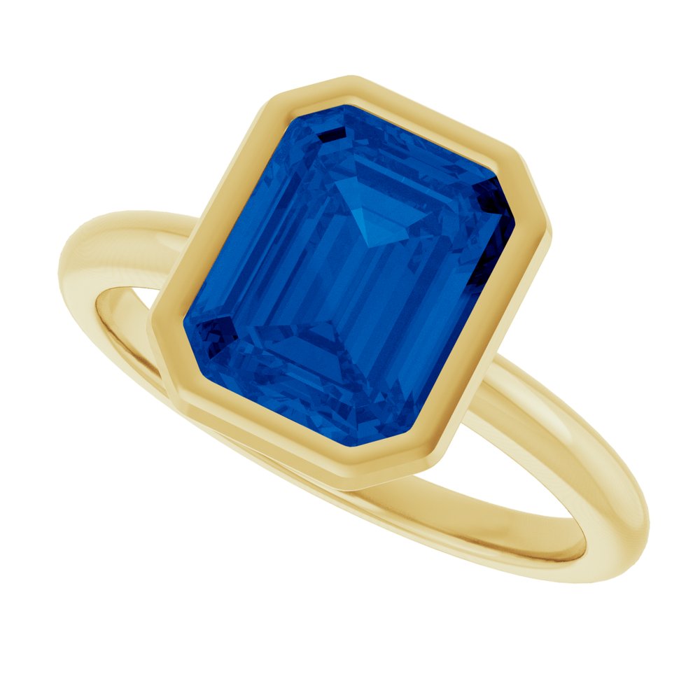 14K Yellow Gold Lab-Grown Blue Sapphire Ring