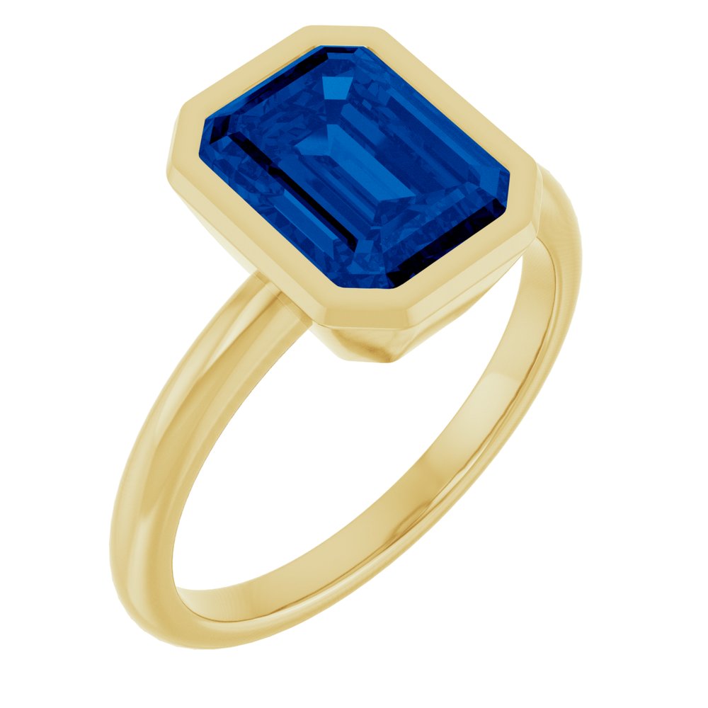 14K Yellow Gold Lab-Grown Blue Sapphire Ring