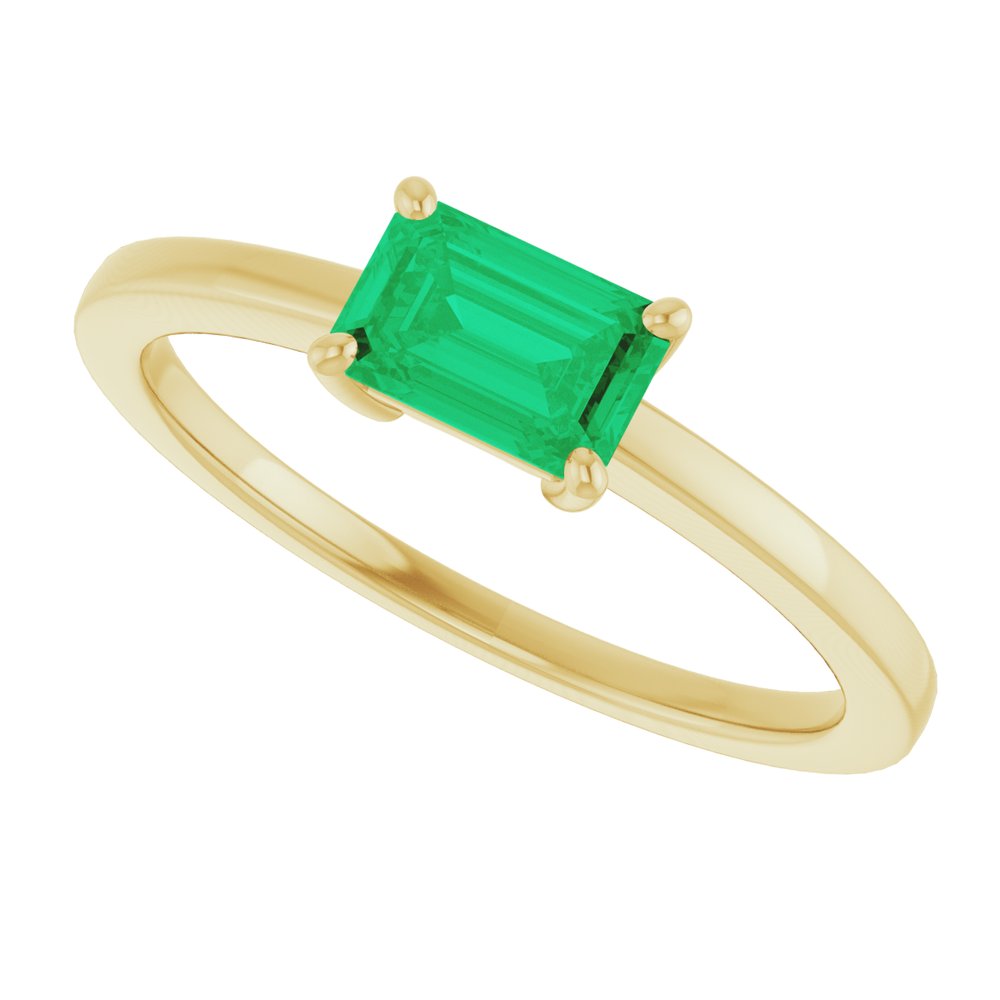 14K Yellow Gold Lab-Grown Emerald Ring