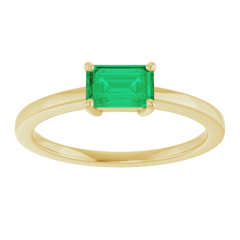 14K Yellow Gold Lab-Grown Emerald Ring