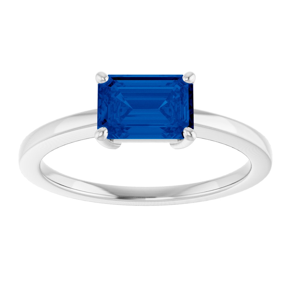 Sterling Silver Lab-Grown Blue Sapphire Solitaire Ring