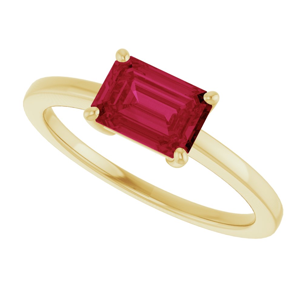 14K Yellow Gold Lab-Grown Ruby Solitaire Solitaire Ring
