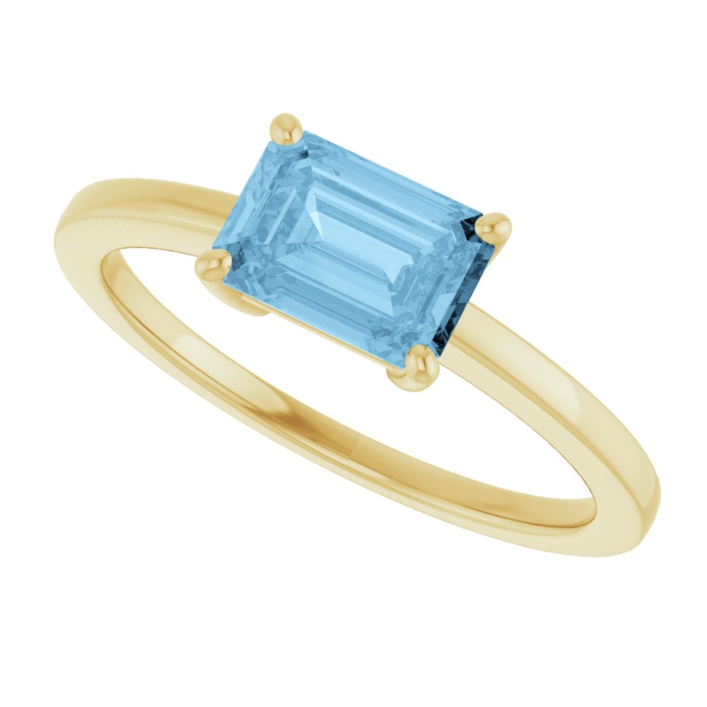 14K Yellow Gold Natural Sky Blue Topaz Solitaire Ring