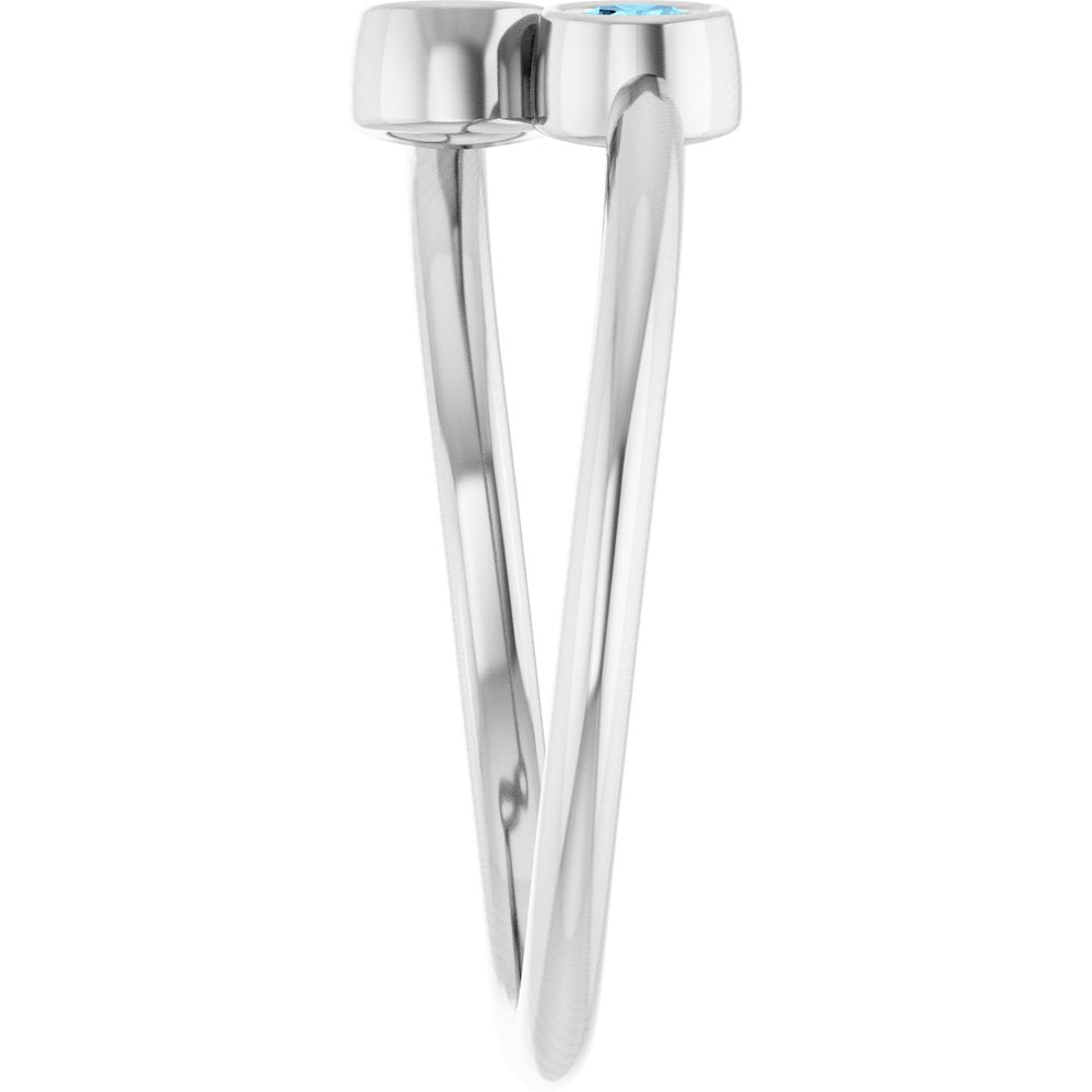 14K White Gold Natural Aquamarine Two-Stone Ring