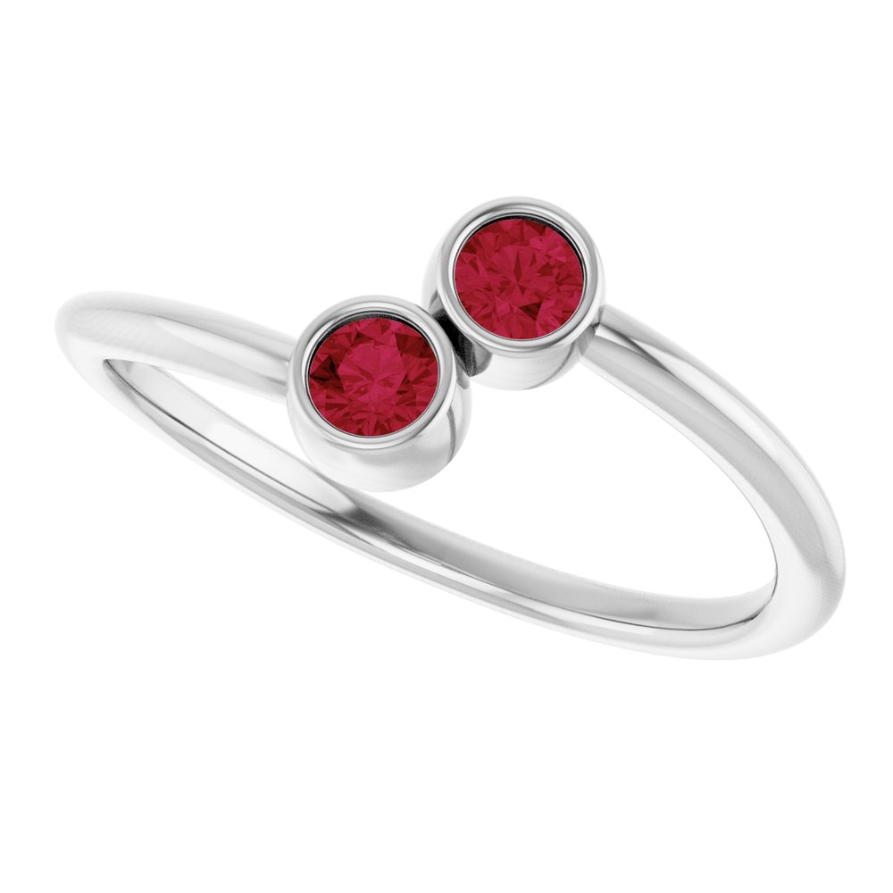 14K White Gold Natural Ruby Two-Stone Ring