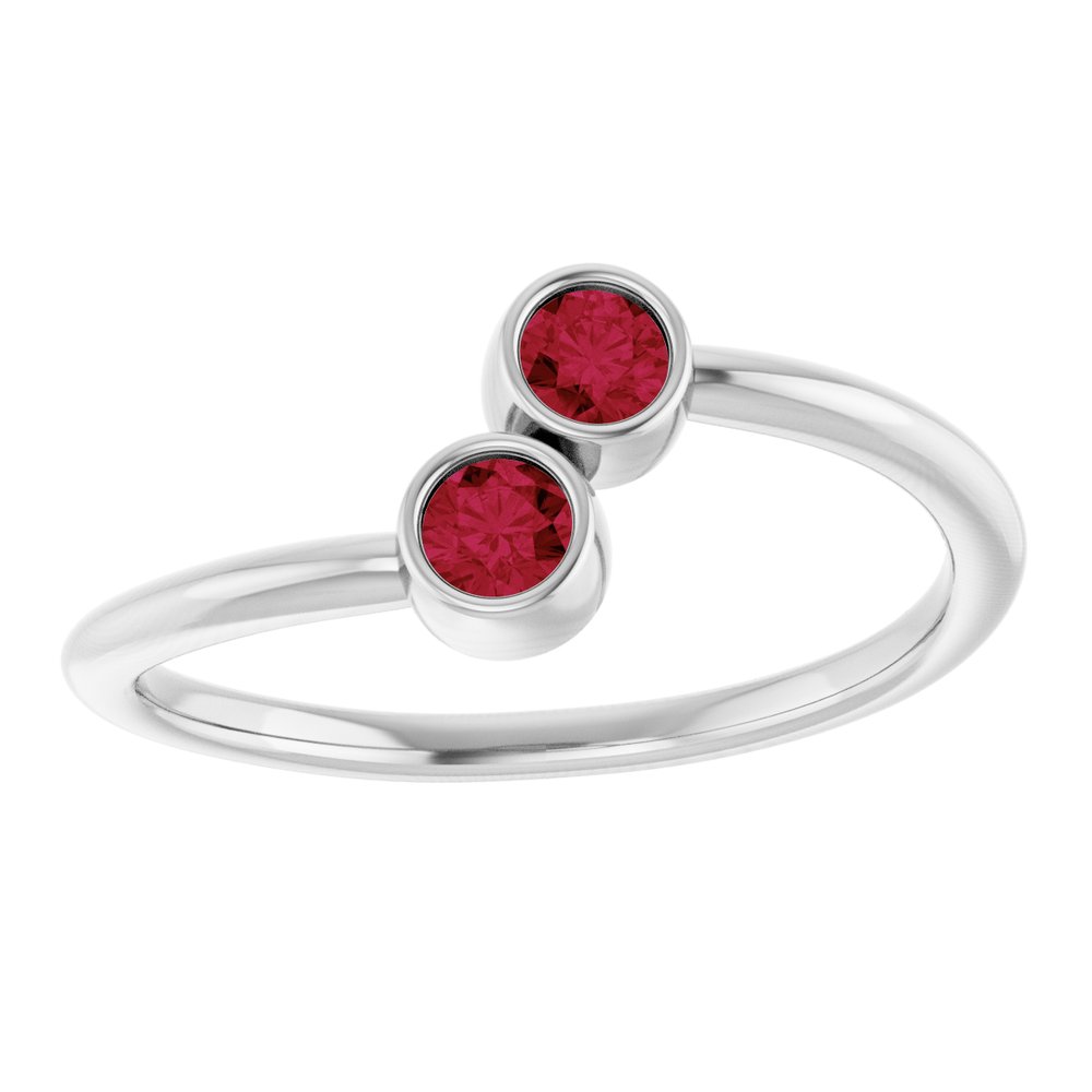 14K White Gold Natural Ruby Two-Stone Ring