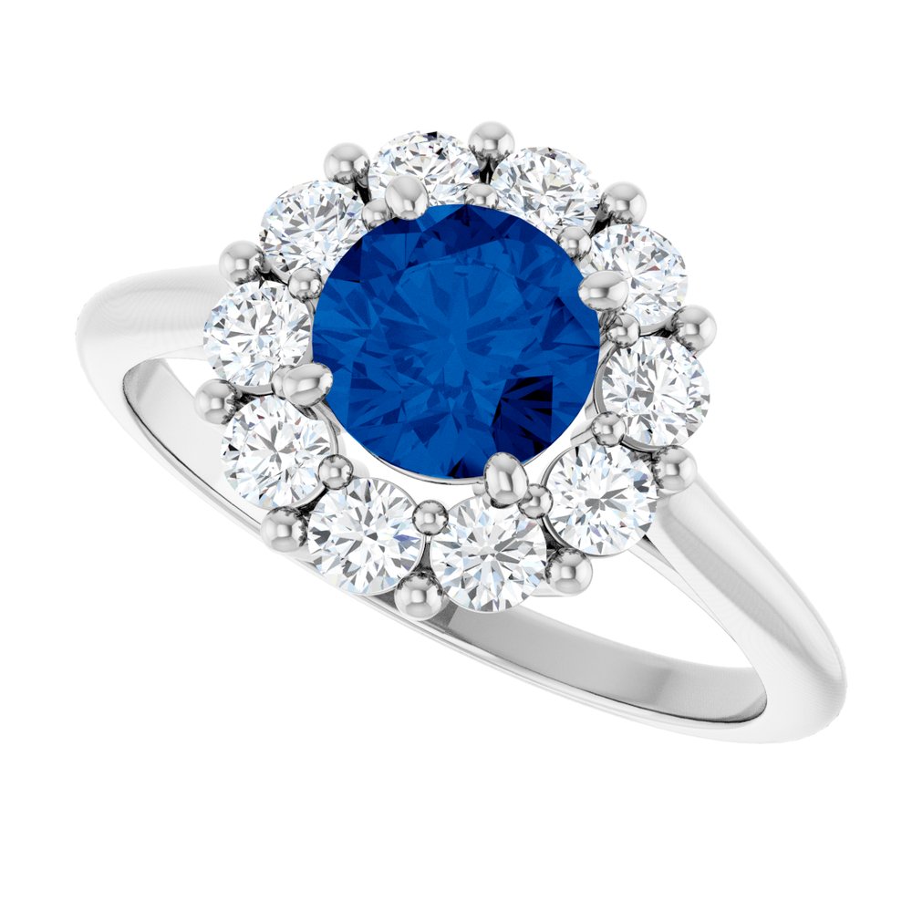 Platinum Lab-Grown Blue Sapphire & 1/2 CTW Natural Diamond Ring