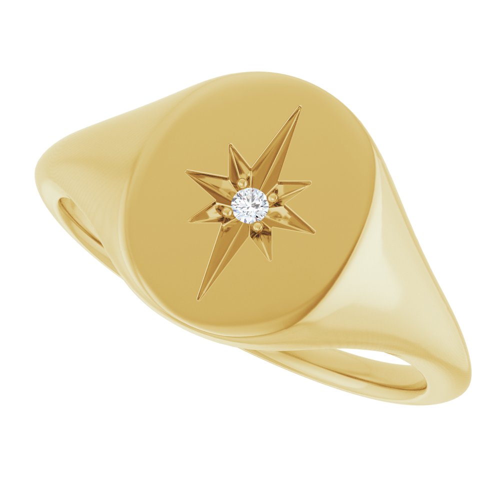 14K Yellow Gold 11x10 mm Oval .02 CTW Natural Diamond Starburst Signet Ring