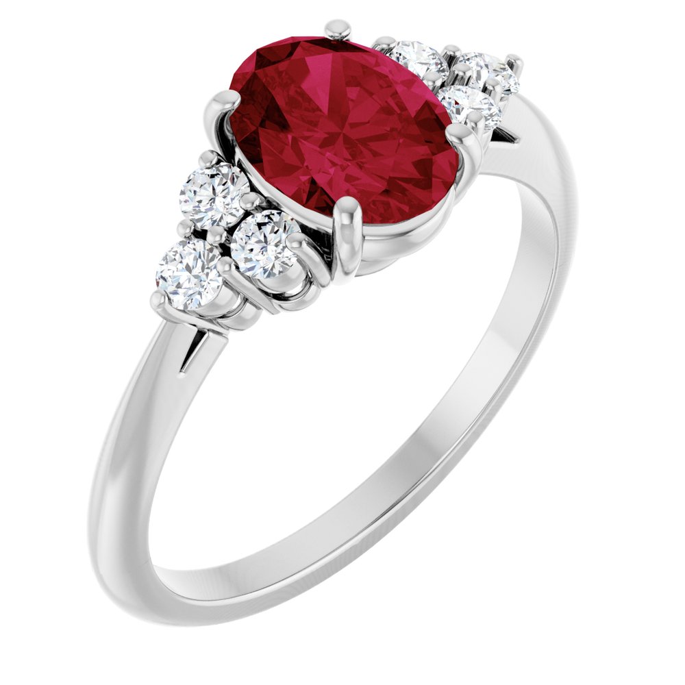 14K White Gold Lab-Grown Ruby & 1/6 CTW Natural Diamond Ring