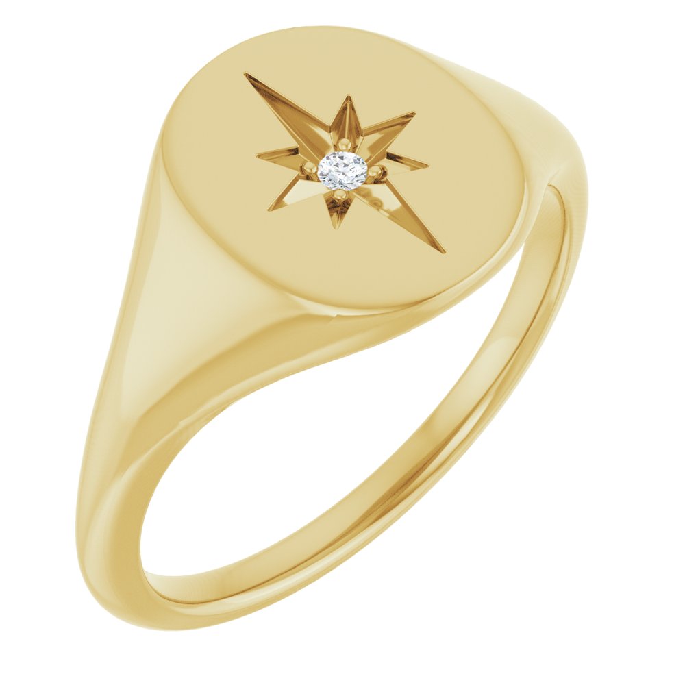 14K Yellow Gold 11x10 mm Oval .02 CTW Natural Diamond Starburst Signet Ring