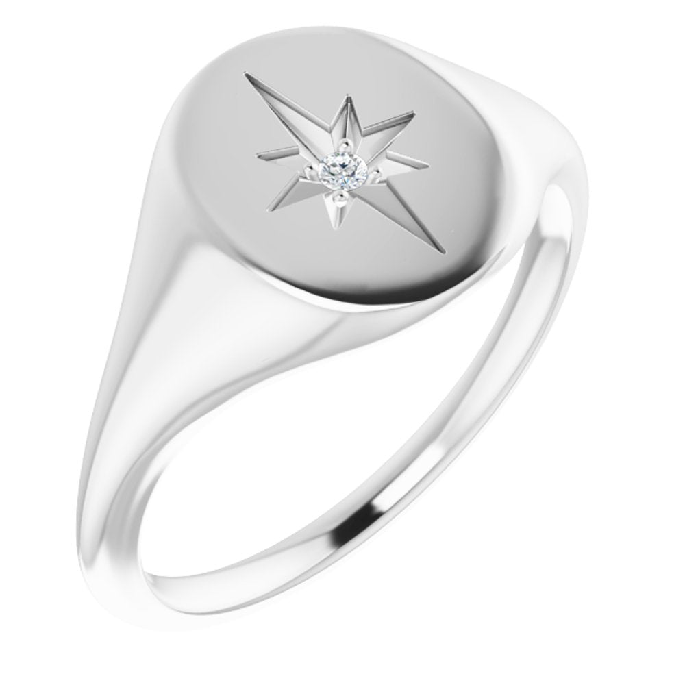 Platinum 11x10 mm Oval .02 CTW Natural Diamond Starburst Signet Ring