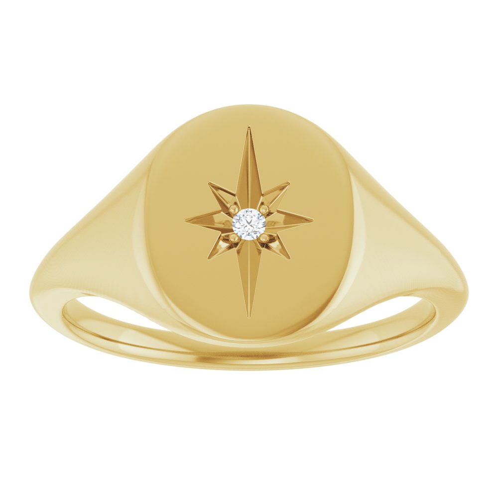 14K Yellow Gold 11x10 mm Oval .02 CTW Natural Diamond Starburst Signet Ring