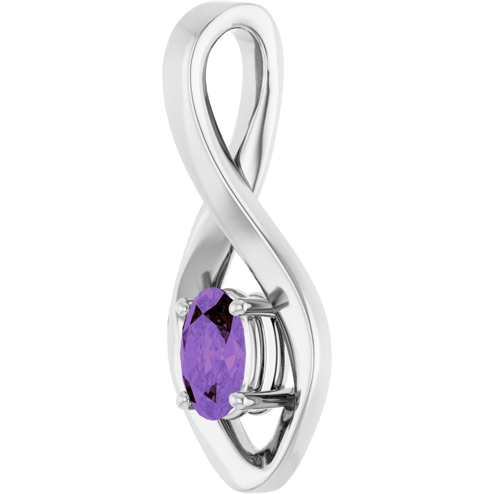 14K White 6x4 mm Oval Natural Amethyst Pendant