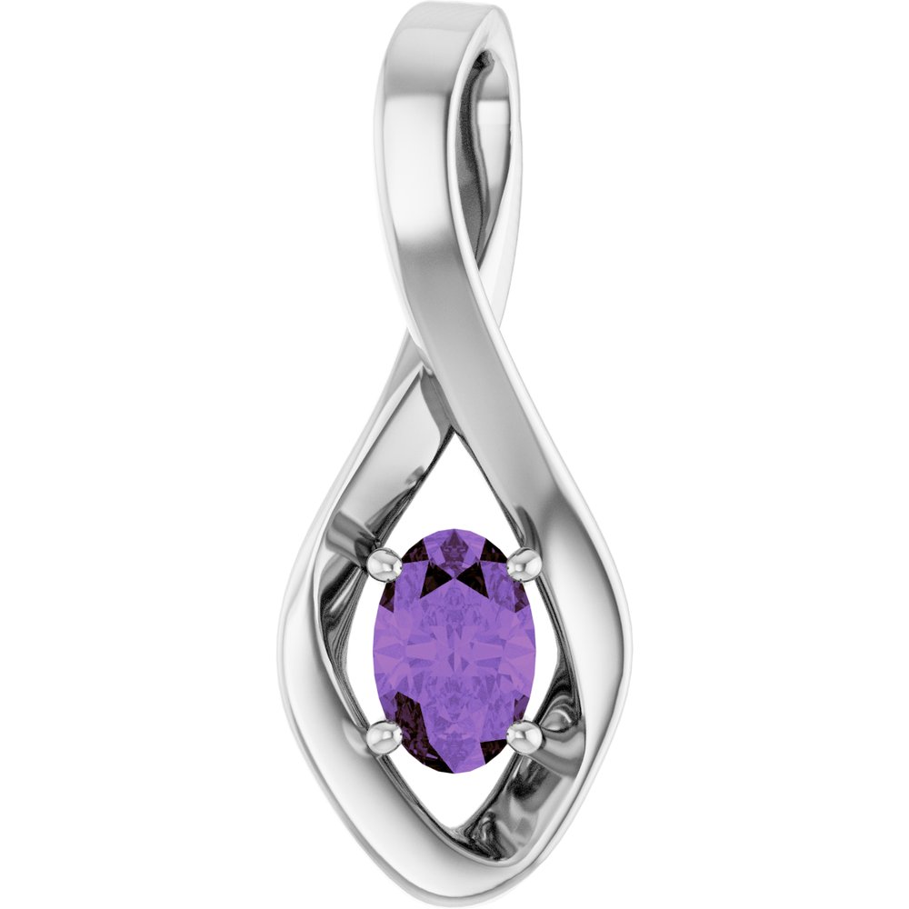 14K White Gold 6x4 mm Oval Natural Amethyst Pendant