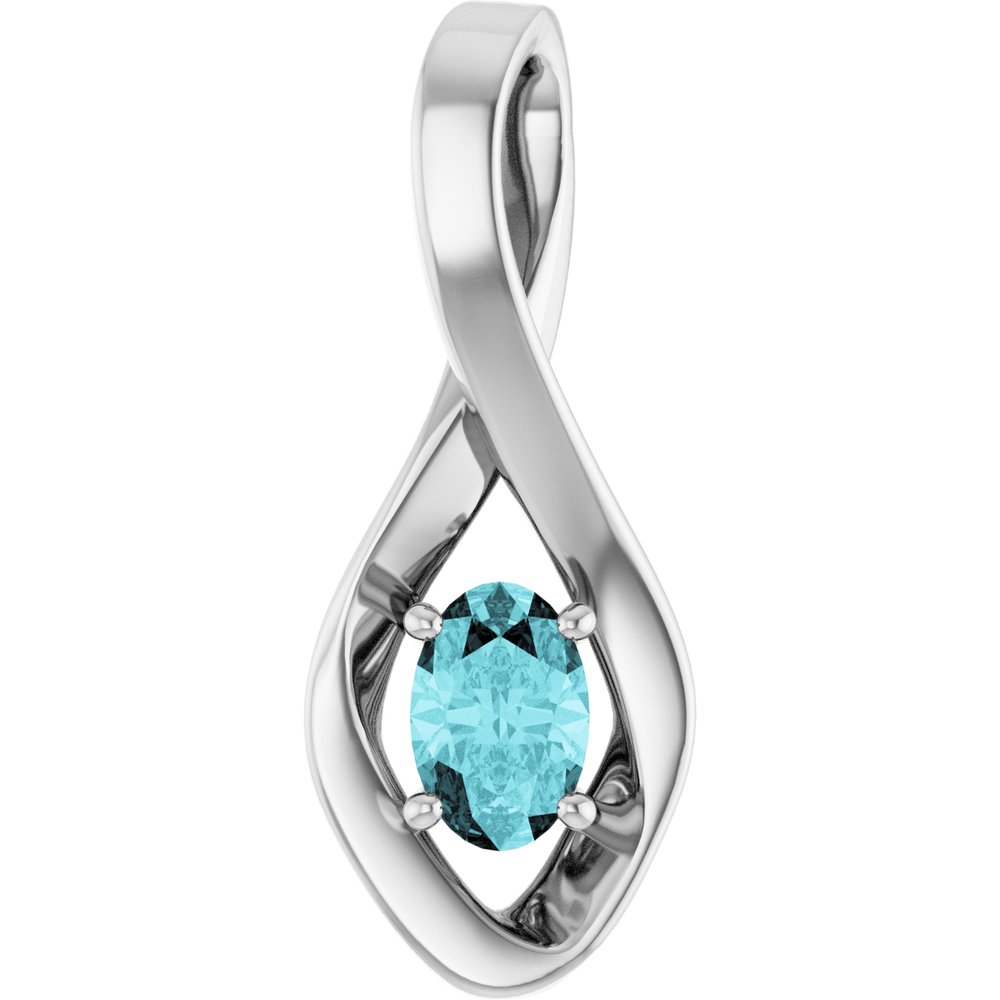 14K White 6x4 mm Oval Natural Blue Zircon Pendant